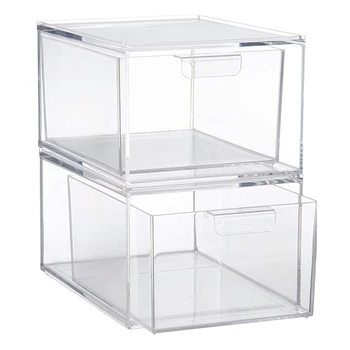Штабелируемые прозрачные ящики-органайзеры высотой 4,5 дюйма для хранения косметики и косметических принадлежностей