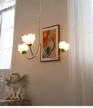 Простая ретро люстра, полностью покрытая медным цветочным стеклом, свежая пасторальная лампа для гостиной, спальни, кабинета