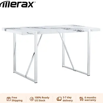 Современный обеденный стол, 55-дюймовый кухонный стол из искусственного мрамора на 4 персоны, прямоугольный обеденный стол