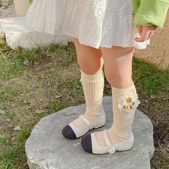 Цвет Демисезонный Удобные хлопчатобумажные гольфы Детские чулочно-носочные изделия Чулки в корейском стиле Длинные носки для девочек
