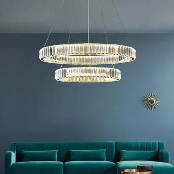 Современный дизайн, светодиодная круглая люстра, Хрустальная светодиодная лампа, декор для гостиной, светодиодные подвесные светильники для потолка, блеск