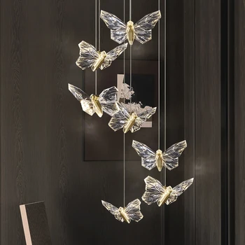 Подвесные светильники Crystal butterfly для домашнего декора, светодиодное освещение, прикроватная тумбочка в спальне, лестница в вестибюле отеля, Подвесные светильники