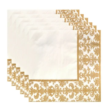 100 шт. одноразовых салфеток с золотым принтом, салфетки из папиросной бумаги с принтом для ресторанов и отелей (золотистый + белый)