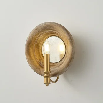 Американское Ретро Деревянное зеркало Настенный светильник Французская Креативная прикроватная лампа для спальни Фоновая стена для телевизора в гостиной