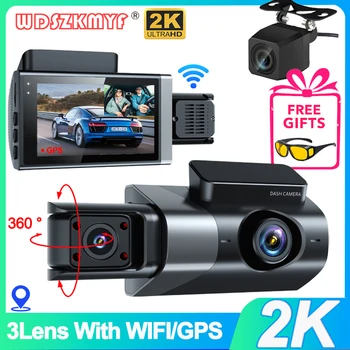 3-Линзовый WIFI Видеомагнитофон GPS Dash Cam для Автомобилей 2K Автомобильный Видеорегистратор Камера Заднего Вида для Монитора Парковки Автомобиля Бесплатные Антибликовые Очки