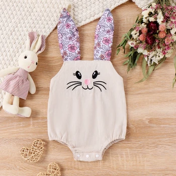 Первый Пасхальный наряд для девочки, комбинезон с кроликом для новорожденных, комбинезон без рукавов с пузырьками, комбинезон на бретелях, одежда для младенцев