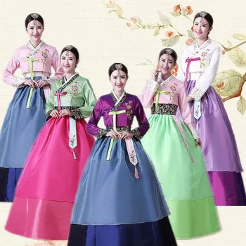Новое женское традиционное Корейское платье Ханбок, корейский народный сценический танцевальный костюм, Корейский традиционный костюм Ханбок, Корейское платье