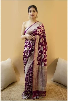 Блузка Сари Индийская праздничная одежда Сари с расстегнутой блузкой Мягкое шелковое свадебное сари