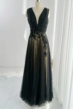 Черное элегантное сетчатое платье с глубоким V-образным вырезом, тонкая длинная ночная юбка M1983