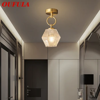 Потолочный светильник OUFULA из скандинавской латуни, светодиодная золотисто-медная лампа, простой креативный декор для дома, лестницы, прохода, балкона