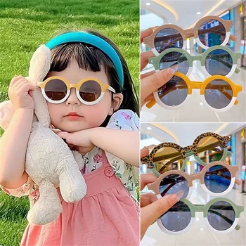 Модные детские солнцезащитные очки FGHGF, Однотонные, устойчивые к ультрафиолетовому излучению, симпатичные круглые защитные очки для улицы