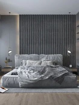 Роскошная тканевая кровать в скандинавском стиле, современная простая двуспальная кровать в главной спальне, которую можно снять и постирать.