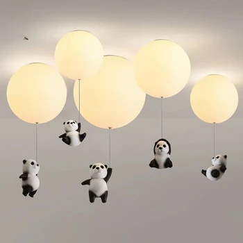 Теплый потолочный светильник с воздушным шаром в виде панды в скандинавском стиле Для детской комнаты, потолочного освещения спальни, подвесной светильник для комнаты принцессы для мальчиков и девочек