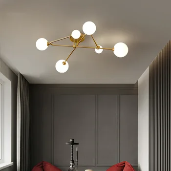 Современная светодиодная люстра золотисто-медного цвета для гостиной, спальни, роскошного стеклянного шара в скандинавском стиле, потолочный подвесной светильник для внутреннего декора. Освещение