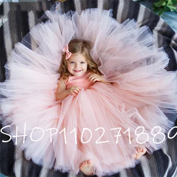 Пышные платья для девочек в цветочек, Розовое платье принцессы из тюля, Милое платье для Первого причастия, Милое платье для девочек на день рождения, Детское Детское платье