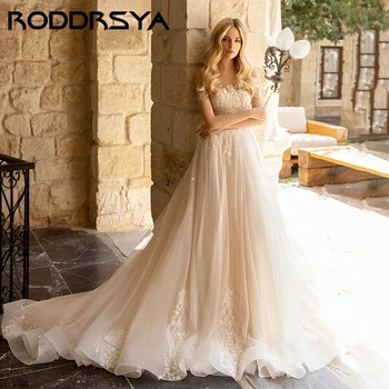 RODDRSYA Элегантное свадебное платье с вырезом лодочкой и открытыми плечами, Романтическая тюлевая аппликация Trouwjurk, сексуальное свадебное платье без рукавов с открытой спиной.