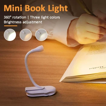 1-2шт Мини-светодиодная лампа для книг, портативные гибкие ночные светильники с зажимом 360 °, перезаряжаемые через USB, 3 режима, Лампа для чтения, книга для путешествий в спальню