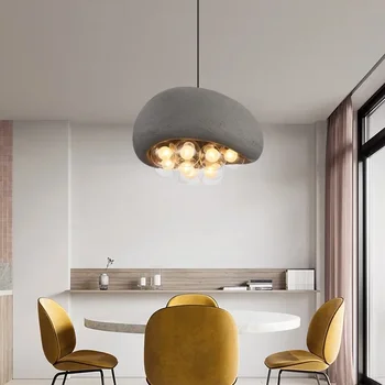 Ресторан в скандинавском кремовом стиле, светодиодная подвесная лампа, барный столик, дизайнерские креативные микроцементные светильники для гостиной, спальни