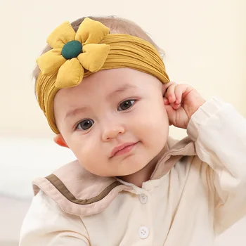 Нейлоновая повязка на голову с цветочным узором для маленьких девочек, реквизит для фотосессии, головной убор с цветочным узором для волос, широкая мягкая нейлоновая повязка на голову для младенцев