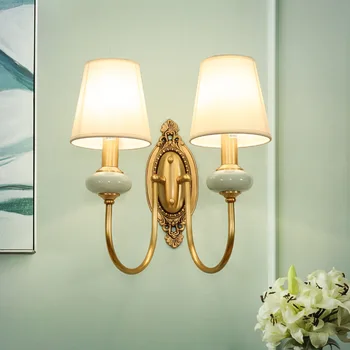 Настенный светильник из медной ткани в скандинавском американском минималистичном стиле, прикроватные светильники для спальни, гостиная в отеле, Офисный кабинет, керамические настенные светильники