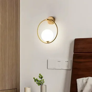 Современный светодиодный настенный светильник со стеклянным шаром, простая прикроватная лампа для спальни, гостиной, кабинета, балкона, лестничного пролета, домашнего внутреннего освещения