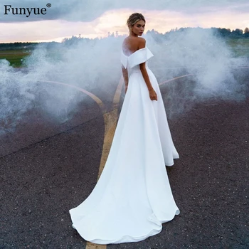 Свадебное платье Funyue Mermaid 2023 Элегантные Атласные платья невесты с открытыми плечами Со Съемным шлейфом Vestido De Noiva Белое платье Brial