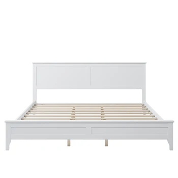Современная двуспальная кровать из белого массива дерева