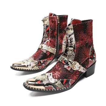 Botas, Зимние вечерние мужские модельные туфли с квадратным носком, Мотоциклетные ботильоны на шнуровке, мужские ковбойские короткие ботинки из натуральной кожи
