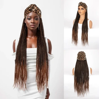 WIGERA Длинный 24-дюймовый Омбре Черно-коричневый Плетеный синтетический парик с леопардовым принтом на голове, тюрбан для наращивания волос для женщин