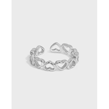 Кольцо Weiyi Silver 925 пробы в стиле Koearn с полым сердцем в простом стилевом исполнении для девочек и женщин