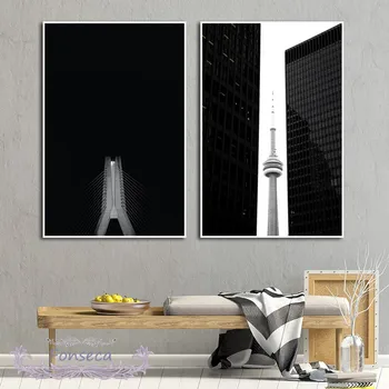 Черно-белый пейзаж высотного здания, холст, плакаты и принты, настенное искусство, декоративные картины для гостиной