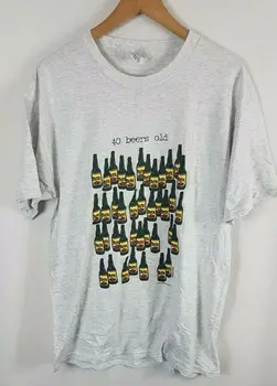 Мужская винтажная футболка 40-летней давности, большой размер L, серая, Vtg, пивной юмор 90-х годов.