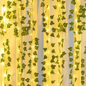 Лоза из кленовых листьев 2 м, искусственная лоза из кленовых листьев, подвесная лоза из зеленых листьев, украшение стен для вечеринки в саду, светодиодные гирлянды из кленовых листьев
