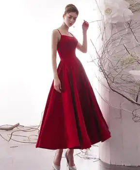 Элегантные короткие темно-красные атласные платья для выпускного вечера с карманами, трапециевидные вечерние платья длиной до щиколоток для женщин