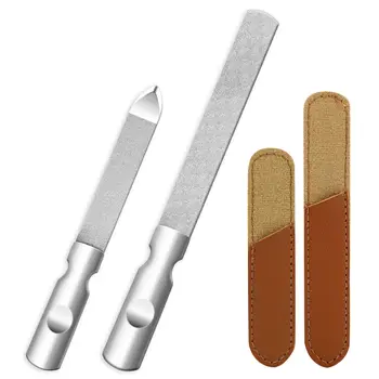 Профессиональная пилочка для ногтей из нержавеющей стали, двухсторонние пилочки для ногтей, сверхпрочная металлическая пилка с нескользящей ручкой и кожаным чехлом