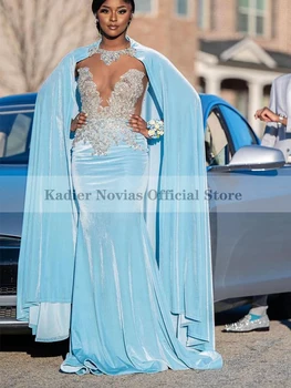 Длинные Элегантные светло-голубые бархатные платья Русалки KADIER NOVIAS 2022 с накидкой, вечернее платье Vestido De Fiesta