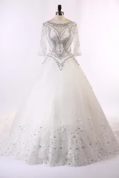 Свадебное платье принцессы vestido de noiva 2018, украшение, вышивка кристаллами, свадебное платье на молнии с королевским хвостом, без спинки, H89