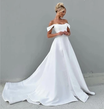 Простое свадебное платье из атласа трапециевидной формы длиной до пола в виде сердца Для женщин, белые свадебные платья со стреловидным шлейфом, сшитые по индивидуальным размерам, халат