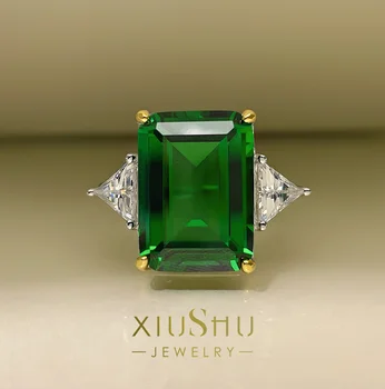 Высококачественное кольцо с реалистичным изумрудом для женщин с крупным бриллиантом из стерлингового серебра 925 пробы с высоким содержанием углерода, простой и крутой стиль