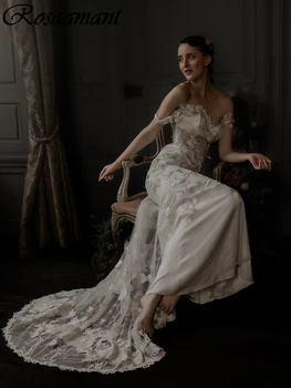 Романтические свадебные платья Русалки с цветочной вышивкой без рукавов, с открытыми плечами, Иллюзионные свадебные платья Robe De Mariée
