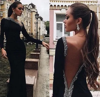 Элегантное Черное платье выпускного вечера в арабском стиле 