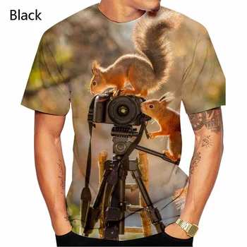 Летние мужские футболки с изображением животных, футболка с 3D принтом белки, забавные футболки с короткими рукавами, детская модная уличная одежда для хипстеров