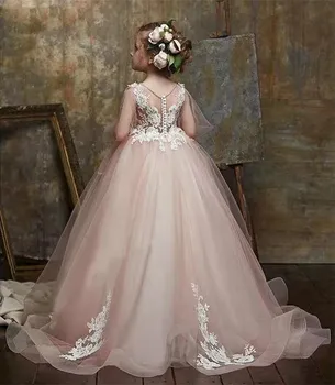 Прекрасная иллюзия, Платья с длинными рукавами для девочек в цветочек, свадебные Кружевные тюлевые аппликации, праздничное платье принцессы для Первого причастия