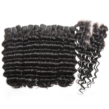 Пучки глубоких волн с закрытием, человеческие волосы, 4 пучка с закрытием, пучки бразильского плетения Remy, 8-14 дюймов
