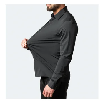 Мужская рубашка Приталенный повседневный топ с длинным рукавом, мужская деловая рубашка корейского производства, мужская одежда