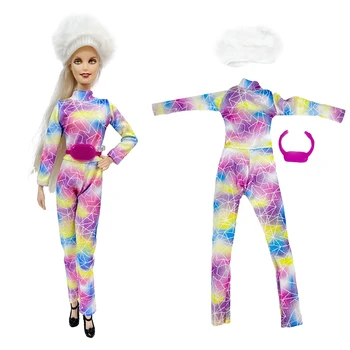 NK 1 Комплект теплой ветровки королевской куклы: белая шляпа + топ с надписью + брюки + поясная сумка Для куклы Барби, Повседневная одежда, подарок для игрушечного дома