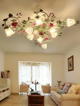 Потолочный светильник в американском Кантри, Лампа в гостиной, лампа в пасторальном стиле, Цветочная лампа, лампа в спальне, Романтическая Роза, лампа