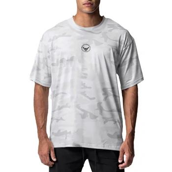 Мужская спортивная футболка с камуфляжным принтом Оверсайз с короткими рукавами для бега, Летняя Свободная Дышащая быстросохнущая рубашка для тренировок в тренажерном зале