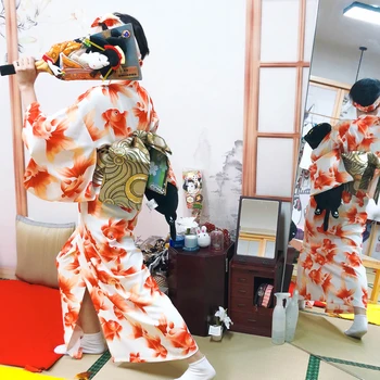 Женское традиционное кимоно в японском стиле с Оби, летняя юката с принтами золотых рыбок, платье для фотосъемки, костюм для косплея