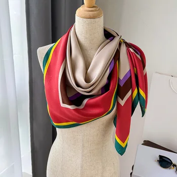 90 см, дизайнерский платок с принтом, новый саржевый квадратный шарф для женщин, модная женская шаль, платок